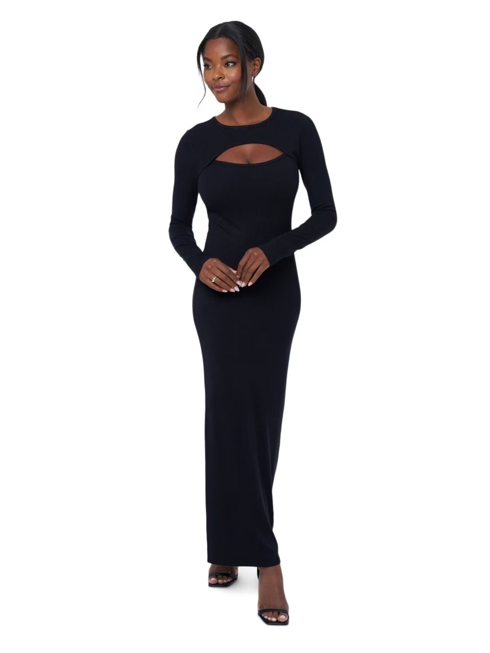 NWT Edited Long Sleeve Black Cutout Maxi Dress Sz L